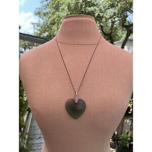 Large Sparkly Aventurine Heart Pendant On 23” Sterling Silver Chain